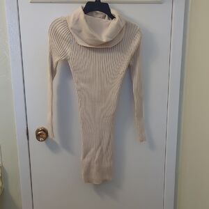 Elegant Cream Cowlneck Sweater Dress
